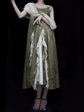 FOESCE 2025 New Lolita Retro Jacquard Elegant Dress Y2K Vintage Cosplay Green Daily Temperament Gorgeous Elegant Queen Princess Dresses