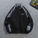 Stand Collar Long Sleeve Coat Men Windbreaker Jacket High Street Patchwork Color Block Windbreaker Thin for Men for Spring