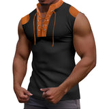 FOESCE 2025 European and American Amazon Summer New Men's Colored Tie up V-neck Tank Top Casual Sleeveless T-shirt