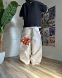 FOESCE Trendy Brand Retro Streetwear Trousers Y2K Harajuku Hip-hop Casual Loose Straight Pants Men Goth Punk Letter Print Baggy Jeans