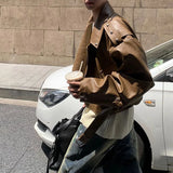 FOESCE American Street Retro Heavy Industry Rivet Motorcycle Leather Jacket Men's Elegant British Jacket Autumn Unisex Short Jacket