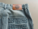 Foesce Y2K European and American New High-quality Loose Denim Shorts Retro Hip-hop Pop Gothic Shorts For Men and Women On the Street