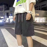 FOESCE Loose Fit Straight Leg Denim Shorts Men's Casual Pure Color Five-Quarter Length Comfortable Versatile Summer Fashion