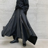 FOESCE Men Ribbon Dark Black Wide Leg Pants Male Women Japan Streetwear Punk Gothic Harem Trousers Kimono Skirt Pants