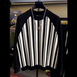 FOESCE 2025 New Spring Hong Kong Trendy Cool Fashion Round Neck Pullover with Contrasting Color Patchwork Stripes Loose Casual Hoodie
