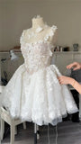 FOESCE Cathy White Mini Tulle Prom Dresses Spaghetti Strap فساتين السهرة Customized Sleeveless Princess Flowers Vestidos De Noche 2025