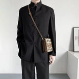 FOESCE Mens Chinese Style Stand Collar Cheongsam Button Suit Genderless Autumn Winter Fashion Trend Business Casual Retro Suit Unisex