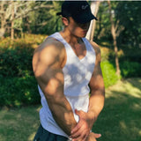 FOESCE Men's Fitness Vest Cotton Breathable Vertical Striped Sleeveless Tops Solid Color Sports Casual Tank Gym Muscular Men Clothes