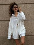 FOESCE Women Casual Brown Cotton Linen Shirt Pants Suit Fashion Single Breasted Blouses Elastic Waist Pant Set 2025 Spring Loose Outfit