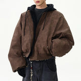 FOESCE American Retro Street Fake Two-Piece Solid Color Pu Leather Jacket Men 2025 Spring Autumn Fashion Y2k Hooded Baseball Jacket Men