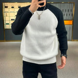 FOESCE American Heavyweight Raglan Winter Contrasting Color Splicing Bottoming Shirt Long-sleeved Loose Round Neck Sweatshirt Sweater