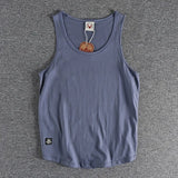FOESCE Summer New American Sleeveless O-neck Solid Color T-shirt Men's Fashion 100% Cotton Washed Casual Sports Fitness Basketball Vest