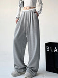 Wide Leg Sweatpants for Women Sport Pants Casual Sportswear Oversize Gray Trousers Gym Female Korean Streetwear