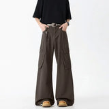 FOESCE 2025 Autumn Winter Korean Style Straight Leg Causal Jeans Men's Fashion Versatile Loose Pants Men's Washed Retro Large Pockets