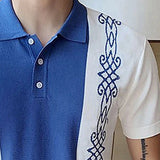 Summer Clothing Men's Leisure Luxury Knitted Graphic Short Sleeve Polo Shirt Retro Patchwork Lapel Button-down Fashion Knitwear