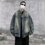 Vintage American Style Denim Jacket Trendy Brand Men's Spring Autumn Collection Distressed Washing Zip-up Leather Coat Top