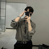 FOESCE New Korean Business Men Shirts Light Luxury Slim-fit Solid Color Long Sleeve Cardigans Leisure Breathable Solid Color Basic Tops