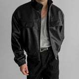 FOESCE Mens Pu Leather Jacket Short Motorcycle Jacket Street Wear Fashion Youth Biker Pilot Jacket Old Money Men'S Clothing 2025 New