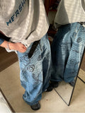 Hip Hop Baggy Jeans Men Oversize Denim Pants Blue Jeans Printed Wide Leg Trousers Male Jeans Hippie Streetwear Casual
