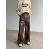 FOESCE PU Leather Pants Men 2025 Spring Men's Punk American Fashion Hip Hip Men Wide-leg Mopping Trousers Windproof Dark Brown/Black