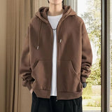 Male Clothes Black Solid Sweatshirt For Men Full Zip Up Hooded Hoodies Winter Young On Sale Offers High Quality Korean Style