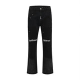 FOESCE European and American high street men's washed jeans retro personalized straight-leg splicing flared pants trendy denim trousers