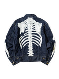 Harajuku Japanese Style Bone Embroidered Denim Jacket Men's Street Skateboard Retro Jacket Loose Casual Autumn Thin Jacket