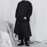 FOESCE Mens Double Layer Irregular Skirts Genderless Retro Sports Fitness Solid Color Streetwear Loose Wide Leg Cargo Pants Unisex