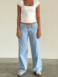 FOESCE 2025 New Retro Y2K Jeans Fashion Women Autumn High Waist Pocket Stacked Wide Leg Pant Casual Baggy Streetwear Commute Denim Pant