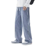 FOESCE Korean Solid Colors Men's Casual Long Jeans Classic Man Four Seasons Straight Denim Wide-leg Pants Light Blue Grey Black S-3XL