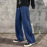 FOESCE Brand Men's Jeans Korean Version Student Casual Pants High Street Straight Loose Wide Leg Jeans Black Grey  Blue Baggy Jeans