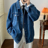 FOESCE Plus Size 5XL-M Black Denim Jacket Mens Turn Down Collar Jeans Coats Multi-pockets Overalls Streetwear Loose Casual Men Clothing