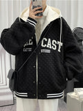 Spring Autumn Hooded Men's Jacket Korean Fashion Fake 2 In 1 Single Breasted Zip-Up Casual Letter Baseball Varsity Coat