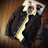 American Vintage Loose-fit Denim Jacket Lamb Wool Fleece Lining Casual Style For Men Trendy Autumn Winter Japanese Workwear