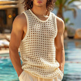 FOESCE New American Style Fashion Men Tops Popular Vacation Hollow Out Mesh Vests Sexy Casual Sleeveless Tank Tops S-2XL 2025 Summer