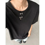 FOESCE New Chinese Style Men's Short Sleeve T-Shirt Shoulder Pads High-End Sensation Summer Casual Crew Neck Top Quality Design