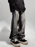 FOESCE Trendy Hip-hop Ins Loose Straight Leg Jeans, Distressed Floor Length Pants, Casual Workwear Pants For Men Streetwear Jeans Men's