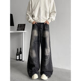 FOESCE Jeans Men baggy Wide Leg Washed Marble Jeans Vintage Comfort Denim Pant Relaxed Fit Casual Trousers Trend Streetwear Urban Style
