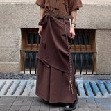 FOESCE Men Japanese Double-Layer Irregular Casual Culottes 2025 New Genderless Fashion Splicing Solid Color Loose Wide-Leg Pants Unisex