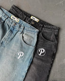 Foesce 5 Streetwear Jeans Y2K mens Pants Harajuku Hip Hop Letter Embroidery Vintage Blue Baggy Jeans High Waist Wide Leg Trouser