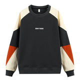 FOESCE Men's 2025 Spring New Round Neck Contrast Color Patchwork Letters Printed Sweatshirt Loose Trendy Long Sleeve Bottom Casual Tops