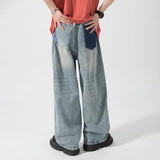 FOESCE 2025 Men's Hole Casual Jean Beggar Pants High Street wear Spliced Jeans Summer Trendy Worn Out Wide Leg Denim Pants streetwear