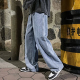 FOESCE Brand Men's Jeans Korean Version Student Casual Pants High Street Straight Loose Wide Leg Jeans Black Grey  Blue Baggy Jeans