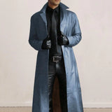 Men Faux Leather Jacket Stylish Men's Faux Leather Trench Coat with Turn-down Collar Windproof Design Slim Fit for Men