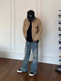 Vintage Letter Embroidery Cargo Jacket Mens Retro Casual Loose Autumn Winter Lapel Spliced Long Sleeve Outerwear Men