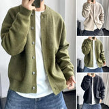 Foesce 2024 Spring New Light Luxury Fashion Cardigan Men Knitted Sweater Round Neck Jacket Loose Sweater Coat Boutique DressSimpleStyle