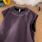 Men's Suede Tank Top Fashion Summer Round Neck Print Sleeveless T-Shirt Hip Hop Loose Streetwear Male Vest