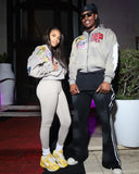 Fashion trend American gray printed zipper hooded sweatshirt cardigan hip-hop fashion loose casual sports versatile sweatshirt