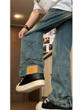 FOESCE 2025 Reversed Wearing Inverted Jeans Men's American High Street Vibe Pants Micro flared Workwear Wide Leg Floor Dragging new