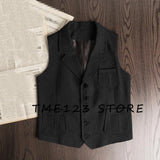 FOESCE Men's Retro Herringbone Pattern Vest Men's Suit Collar Vest Slim-fit Tweed Vest Wedding Vest Men